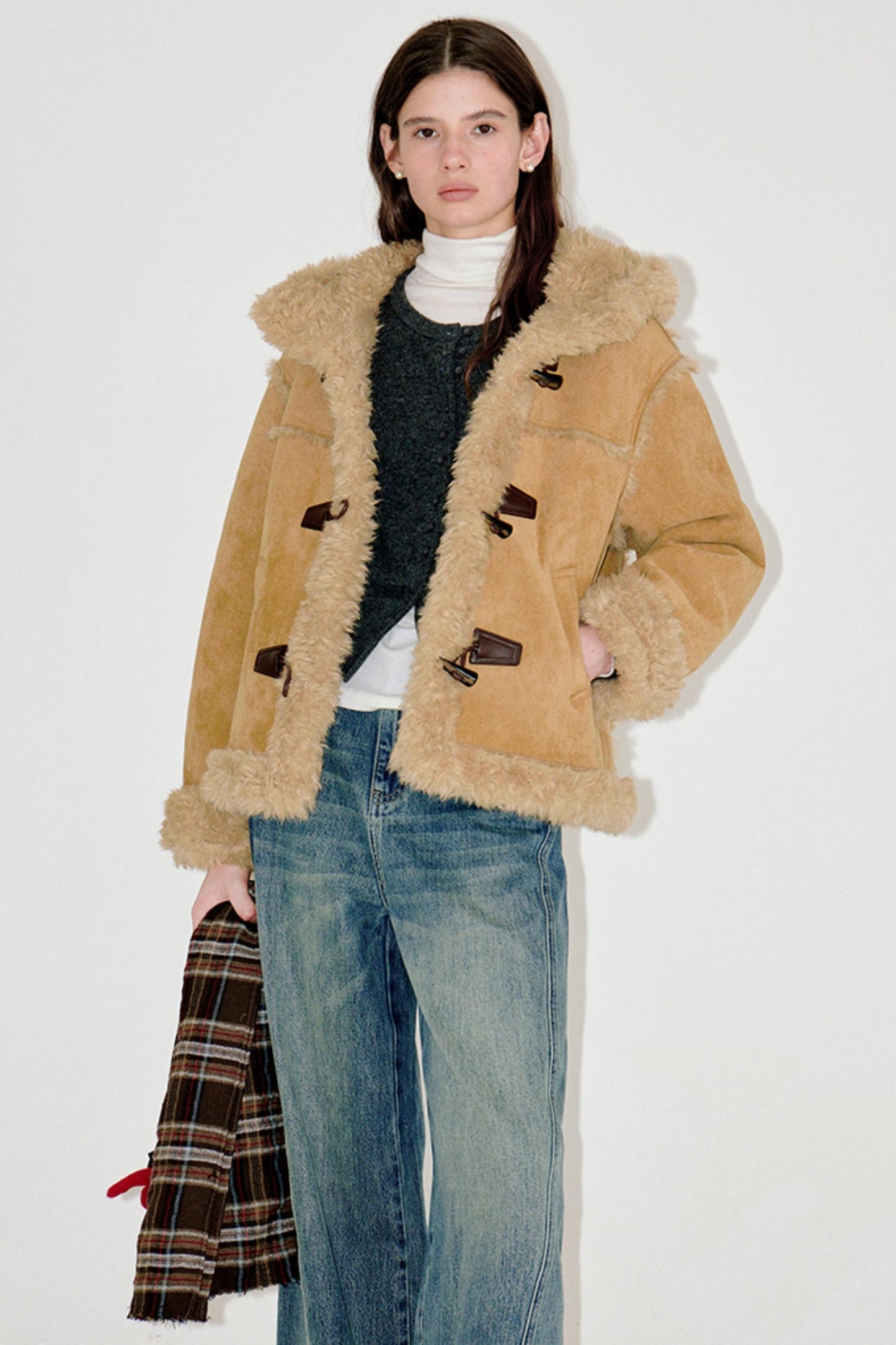 Horn Button Faux Fur Coat