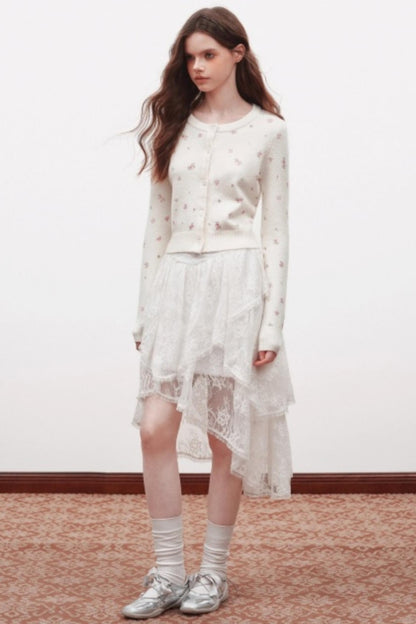 Floral Design Knitted Cardigan