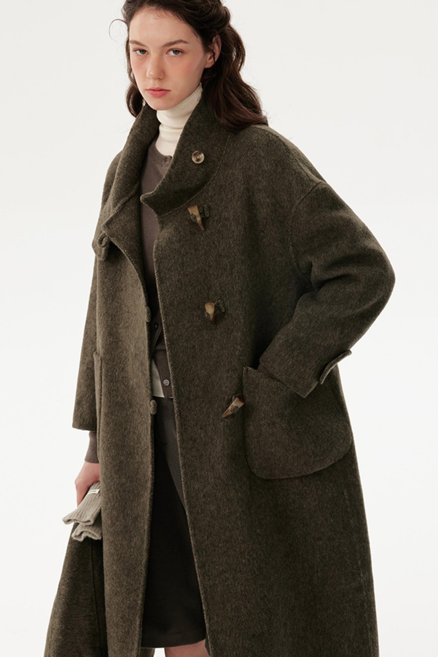 Collar Wool Reversible Coat & Bag Set