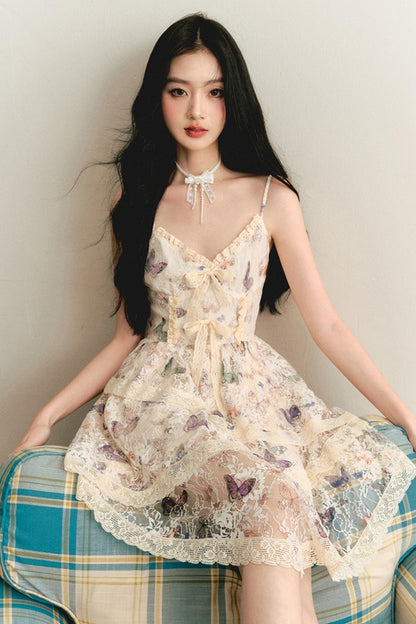 Butterfly Lace Halter Dress