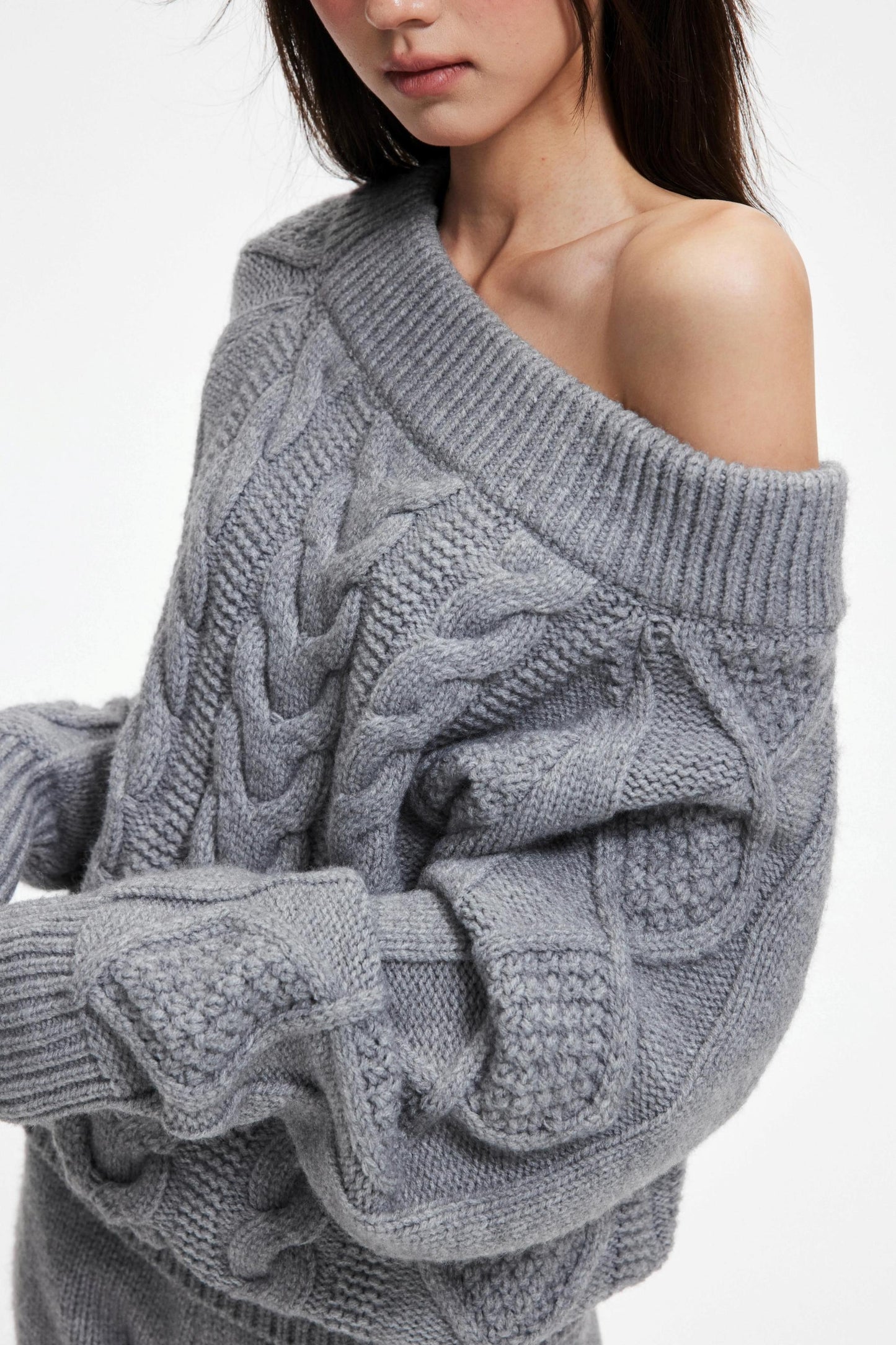 Lazy Wool Slanted Sweater Set