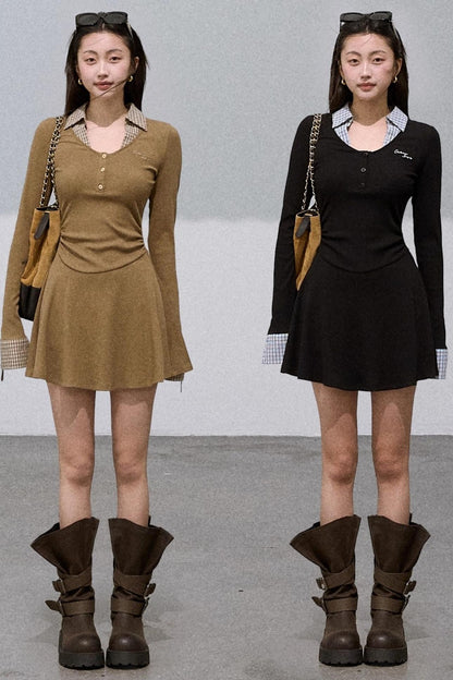 Slim Waist Long-Sleeved Knitted Dress