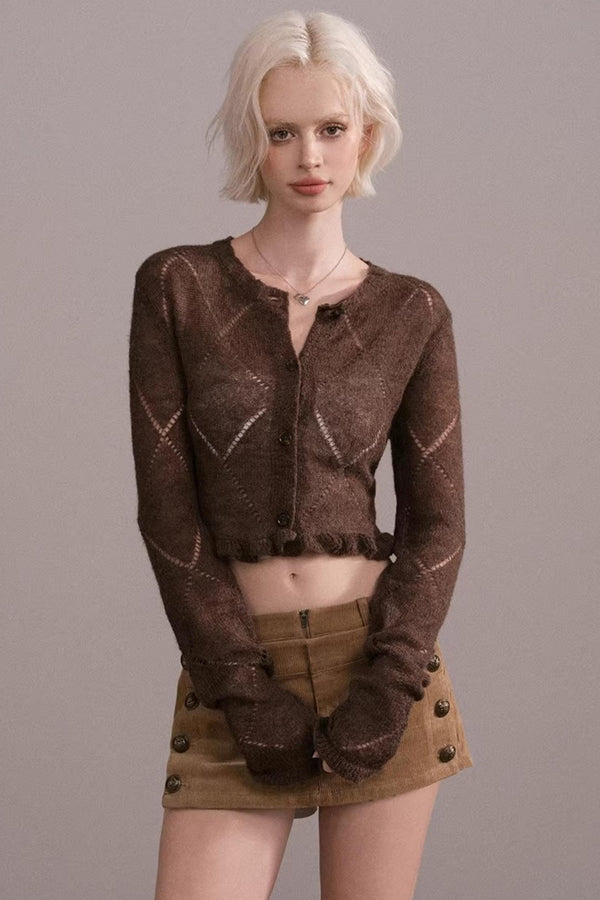 Coffee Argyle Knit Sweater