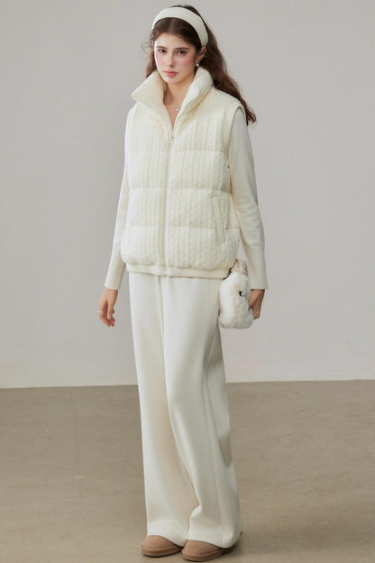 Warm White Stand Collar Vest Jacket