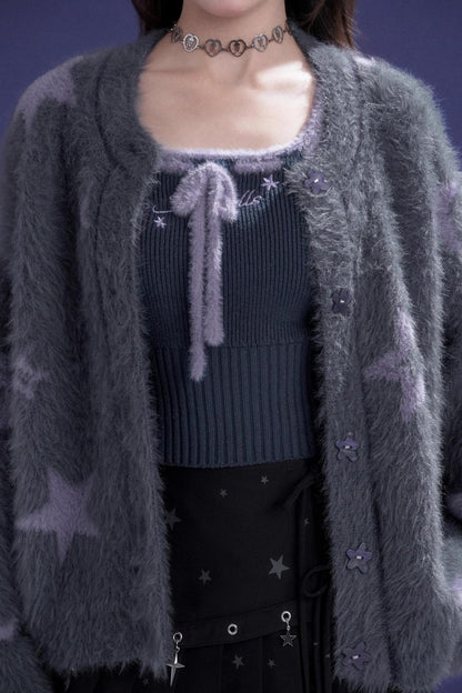 Gray Faux Mink Fur Jacket Vest Set-Up