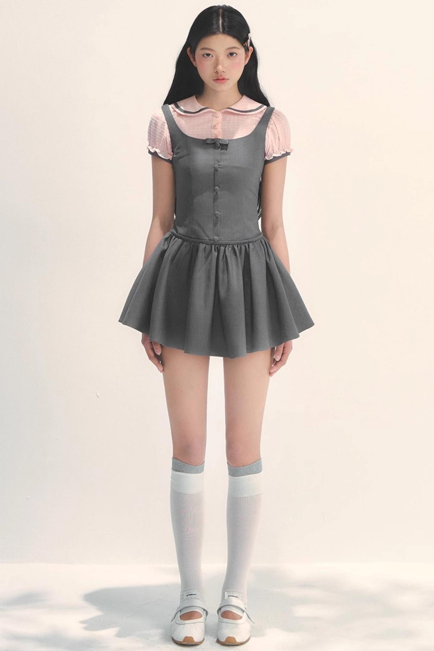 College Style Gray Pink Check Dress