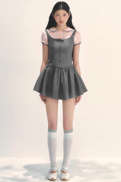 College Style Gray Pink Check Dress