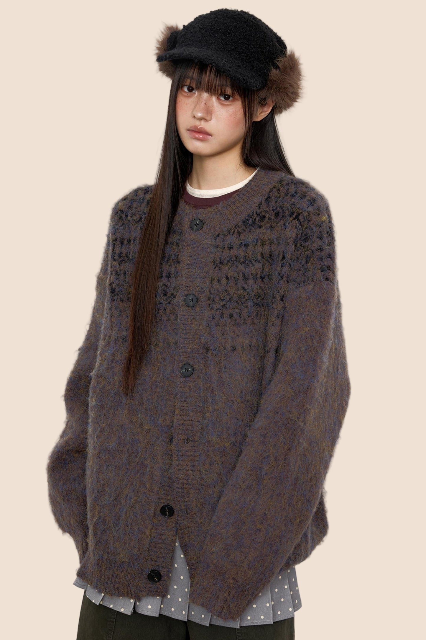 Brushed Crew Neck Cardigan