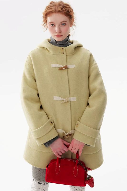 Warm Yellow Wool Hooded Coat