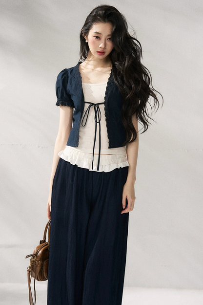 Floral Lace Suspender Cardigan Set-Up