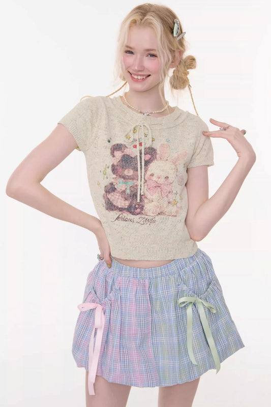 Retro Light Green Print Top