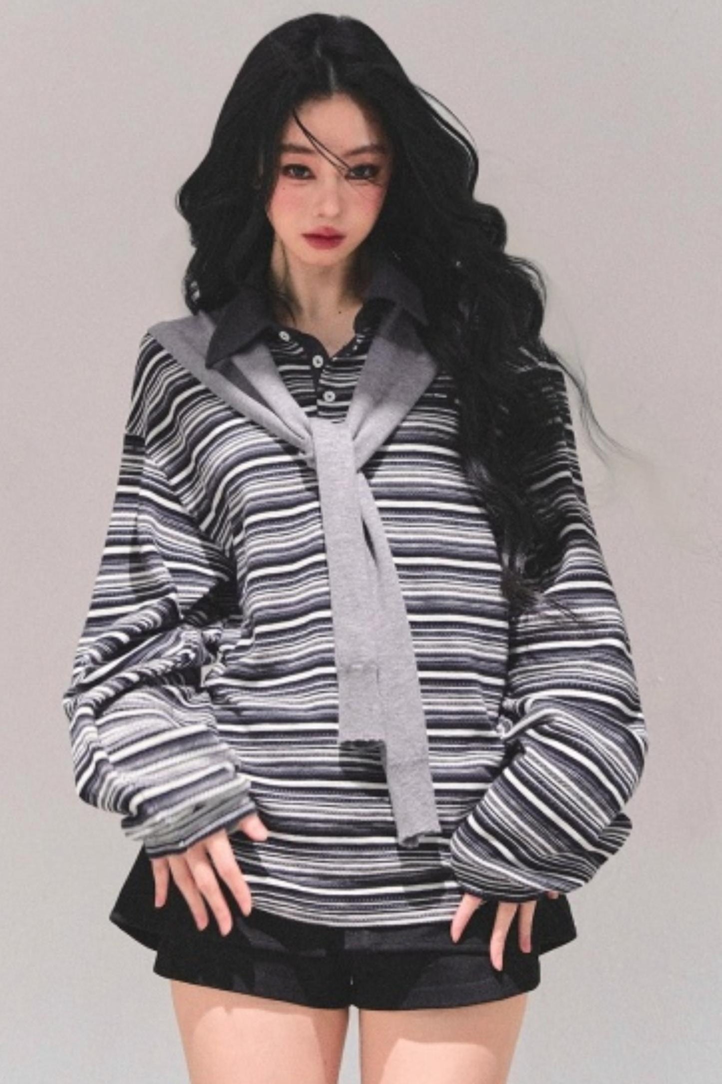 American Polo Neck Striped Top