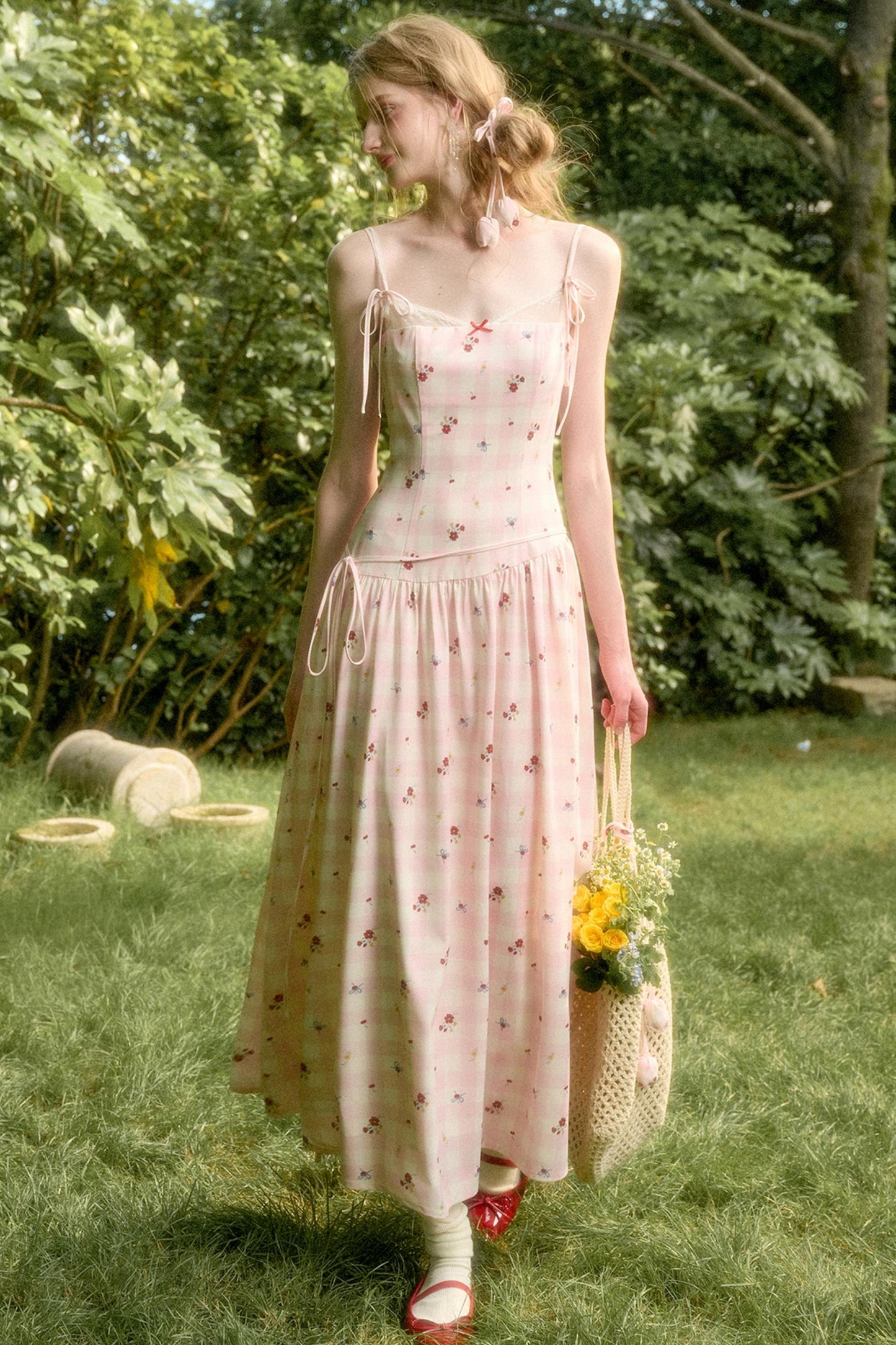 White Berry Lace Plaid Dress