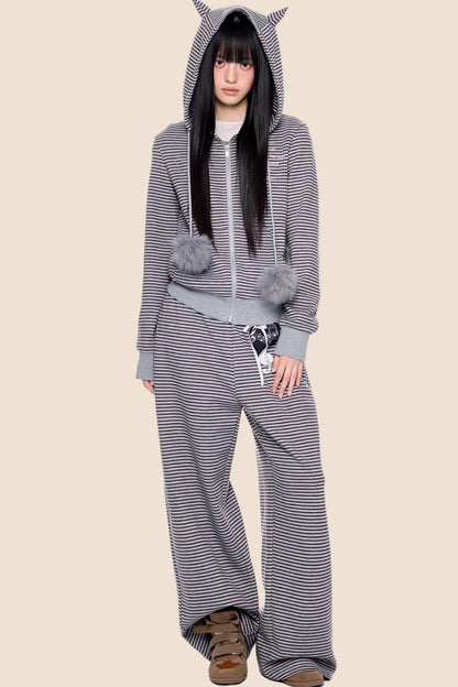 Little Devil Striped Hooded Jacket Set-Up