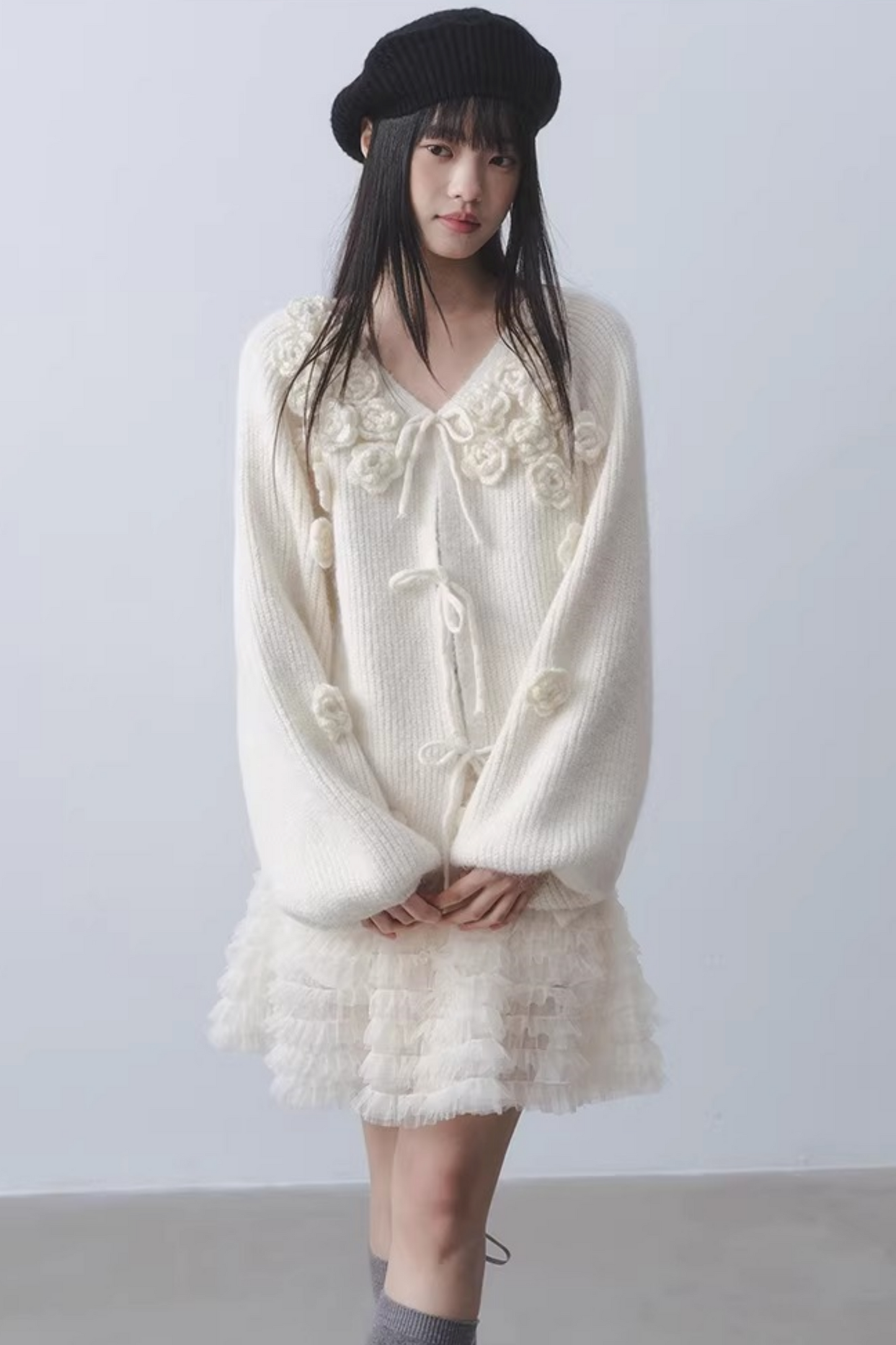 Milky White Floral Cardigan