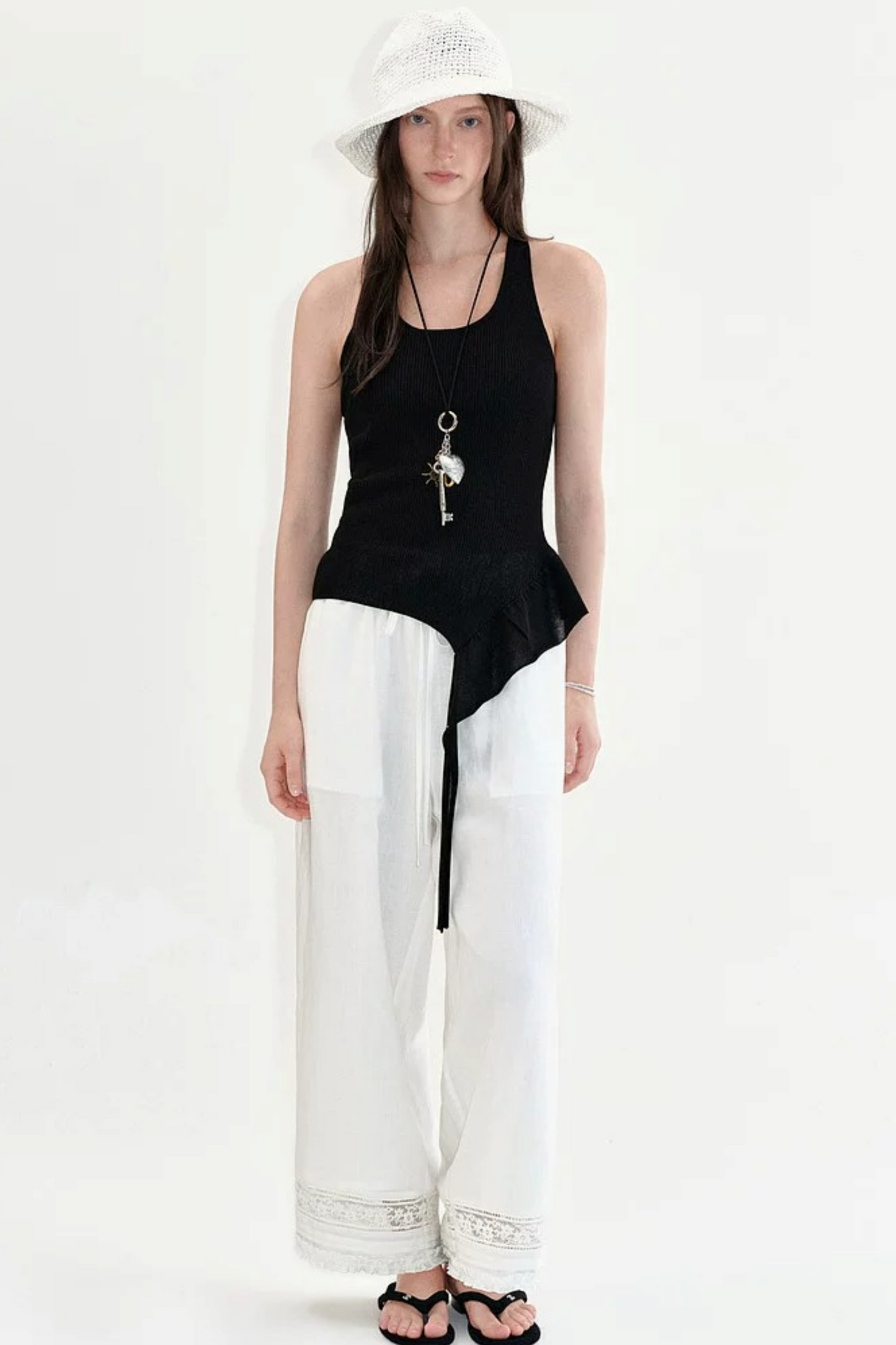Fano Ruffled Halter Backless Tank