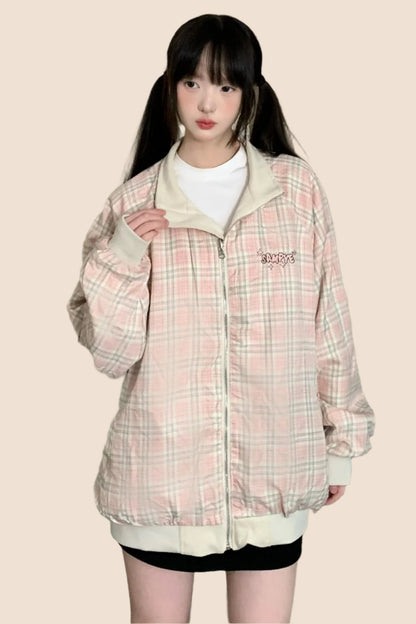 EZEK American Retro Reversible Stand Collar Jacket Women's Autumn Winter New Casual Loose Baseball Jacket Trend