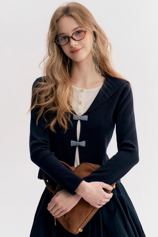 Navycore Check Knitted Cardigan