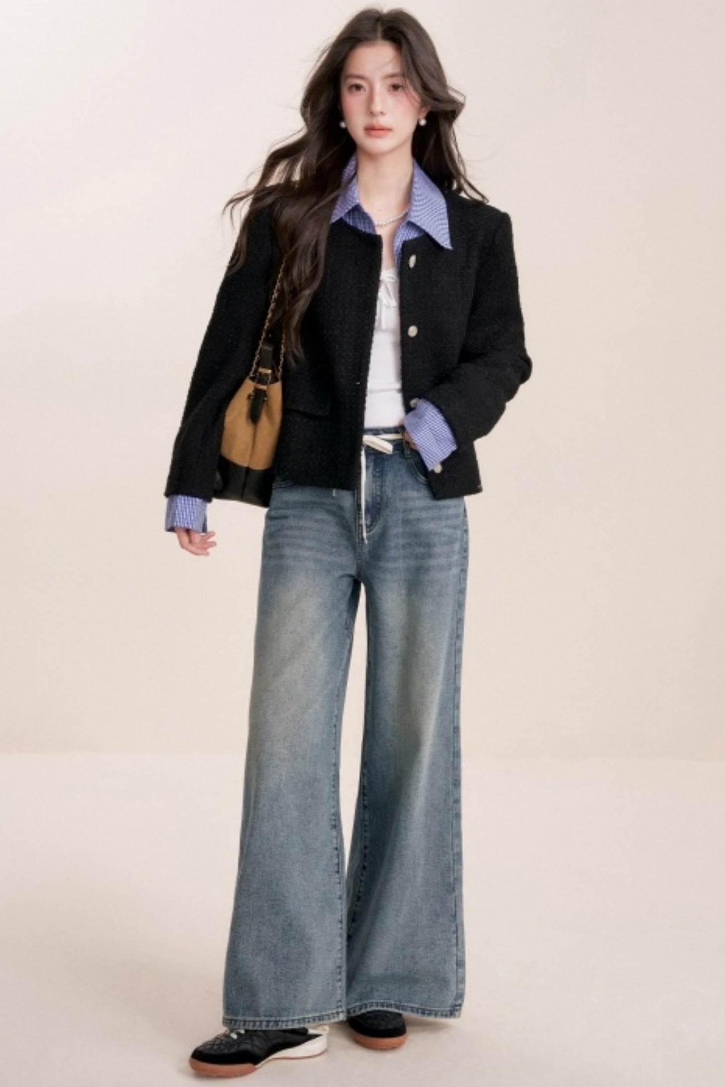 Tweed Plaid Panel Fake Two Jacket