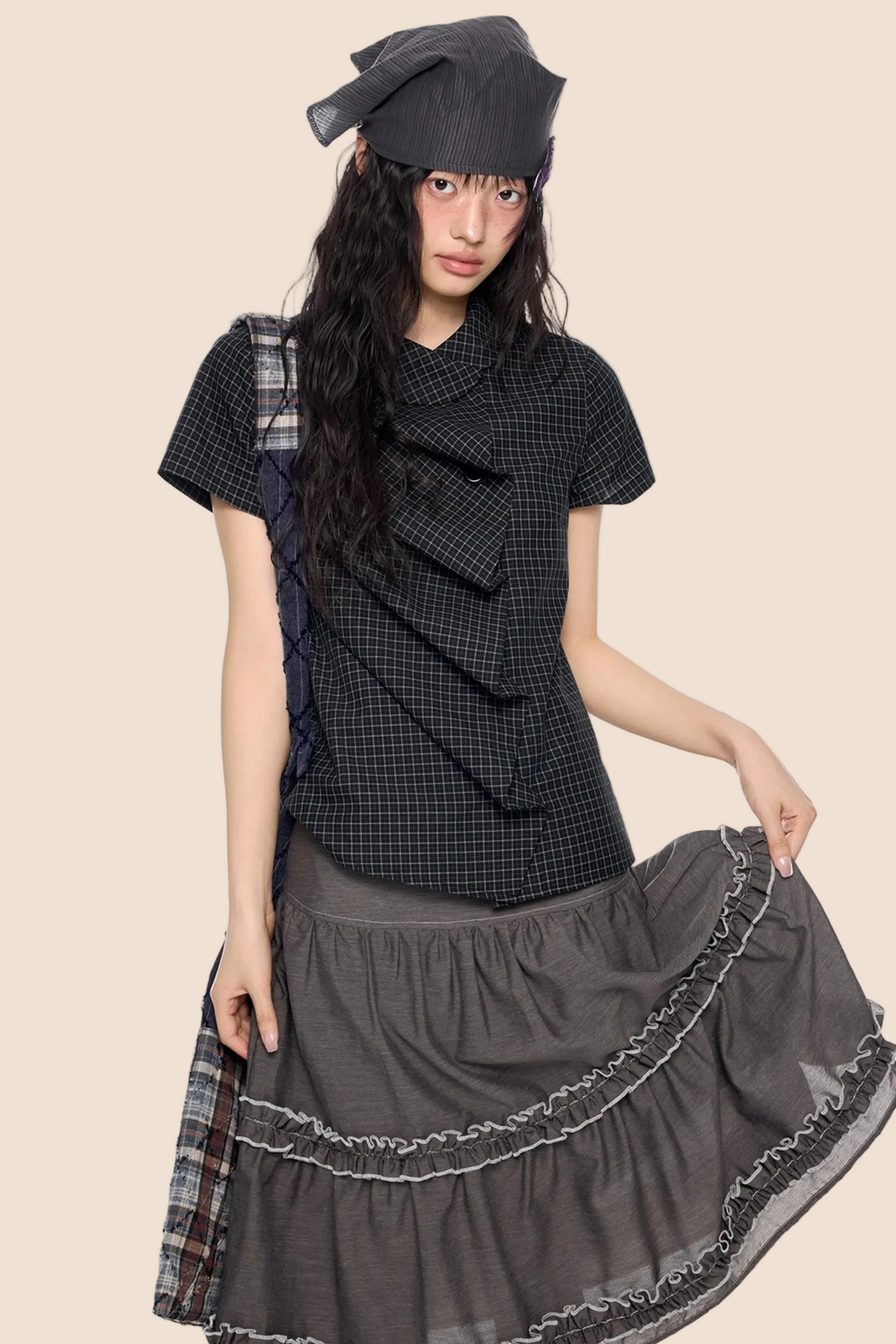 Doll Collar Plaid Blouse