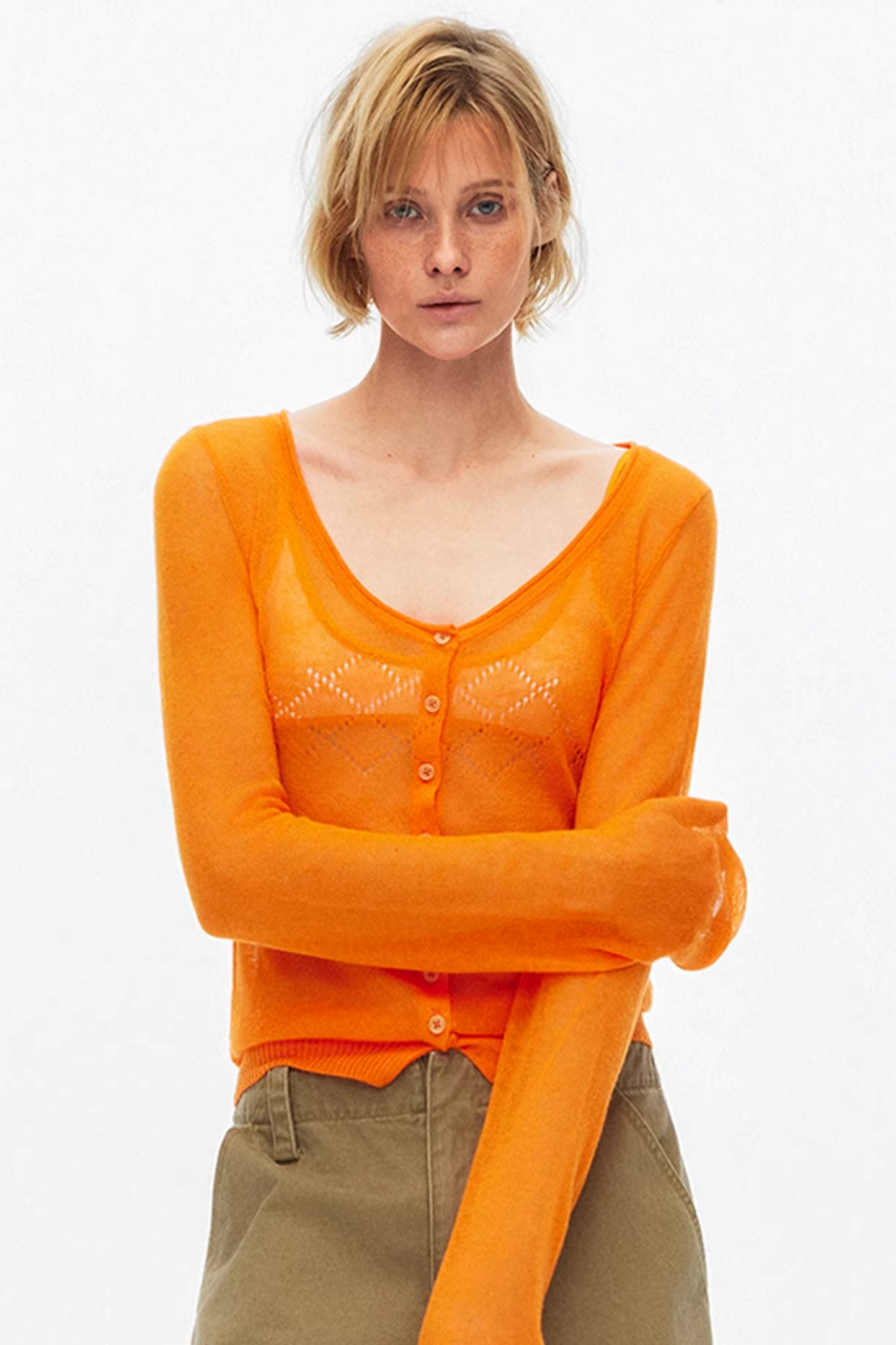 Silk Wool Hollow-Out Cardigan