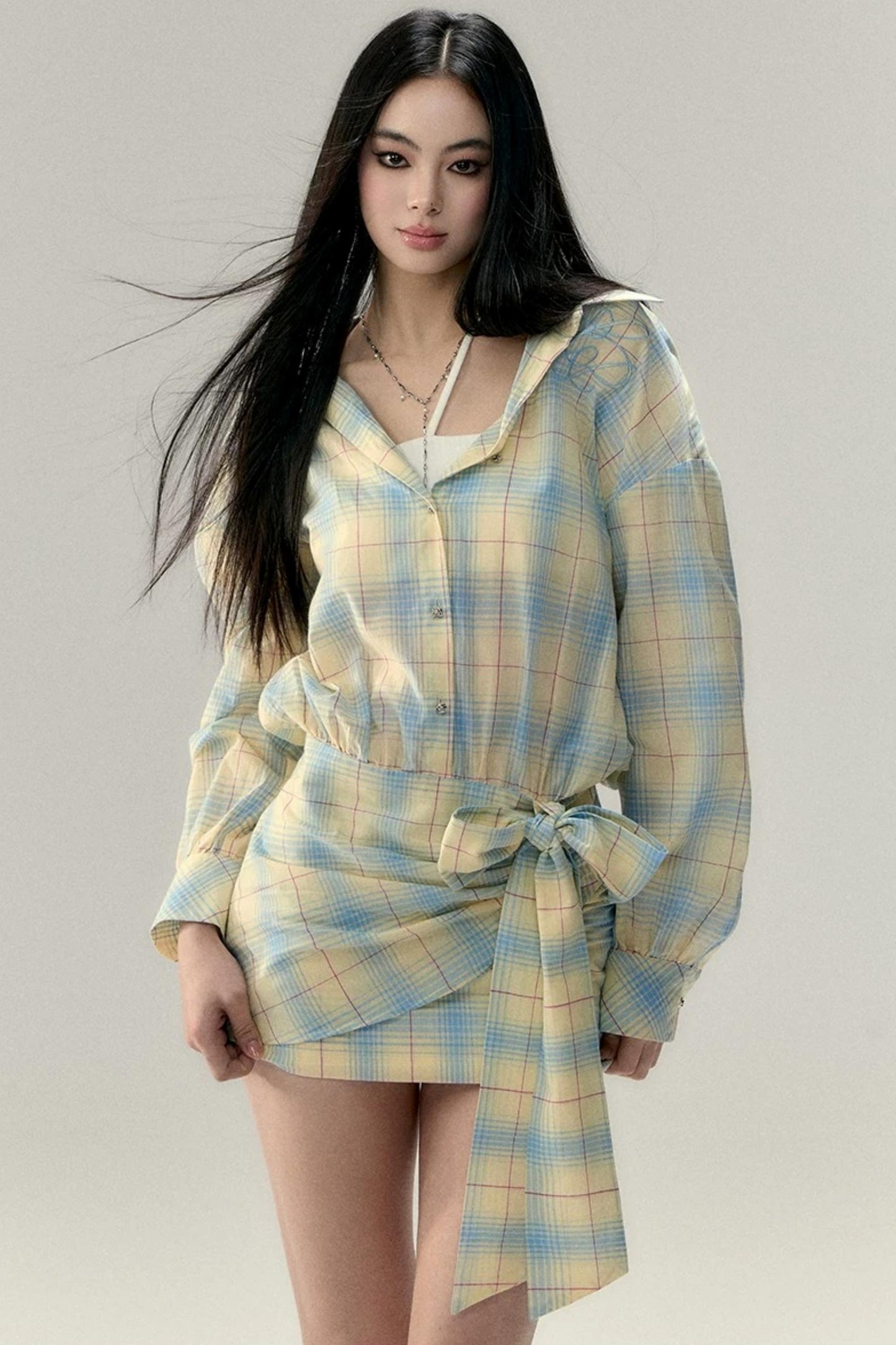 Lace-Up Bow Shirt Dress