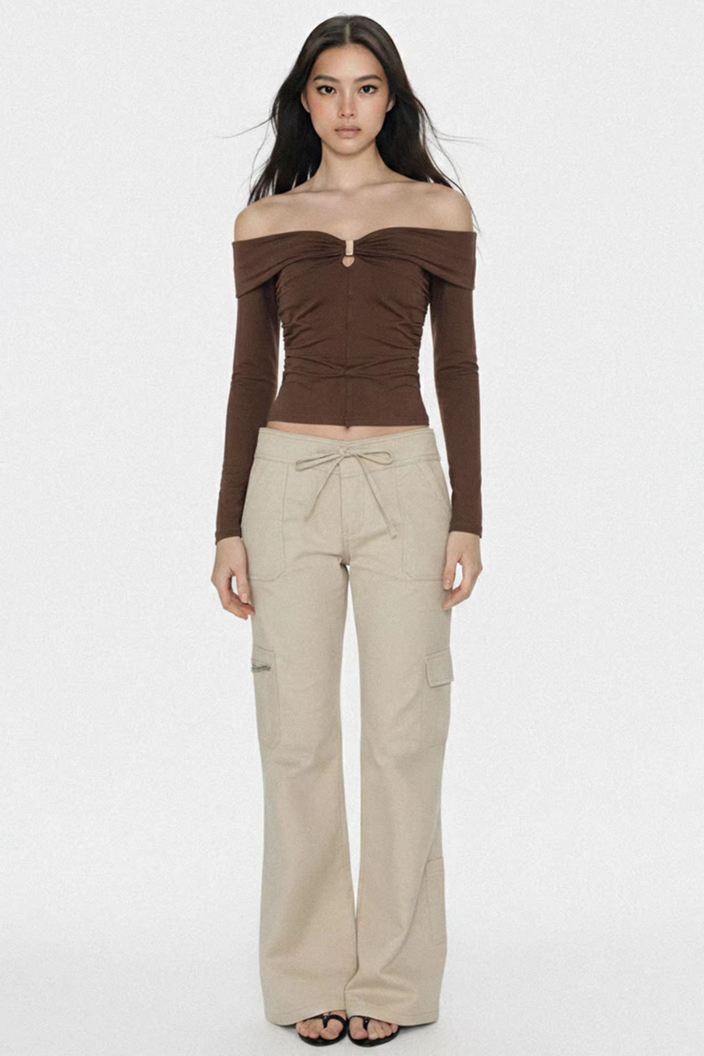 Khaki Flared Workwear Pants
