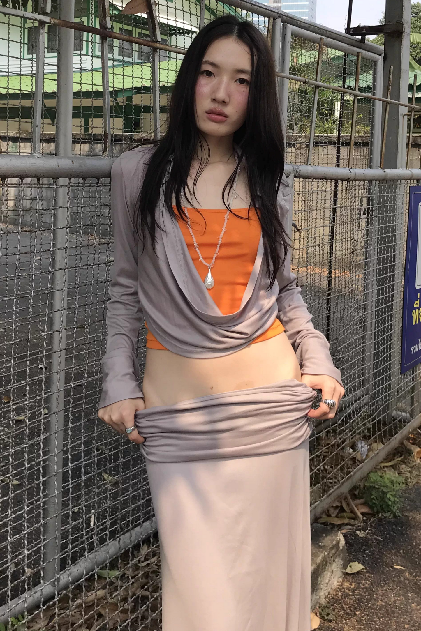 Color-Block Knit Cowl Top Set