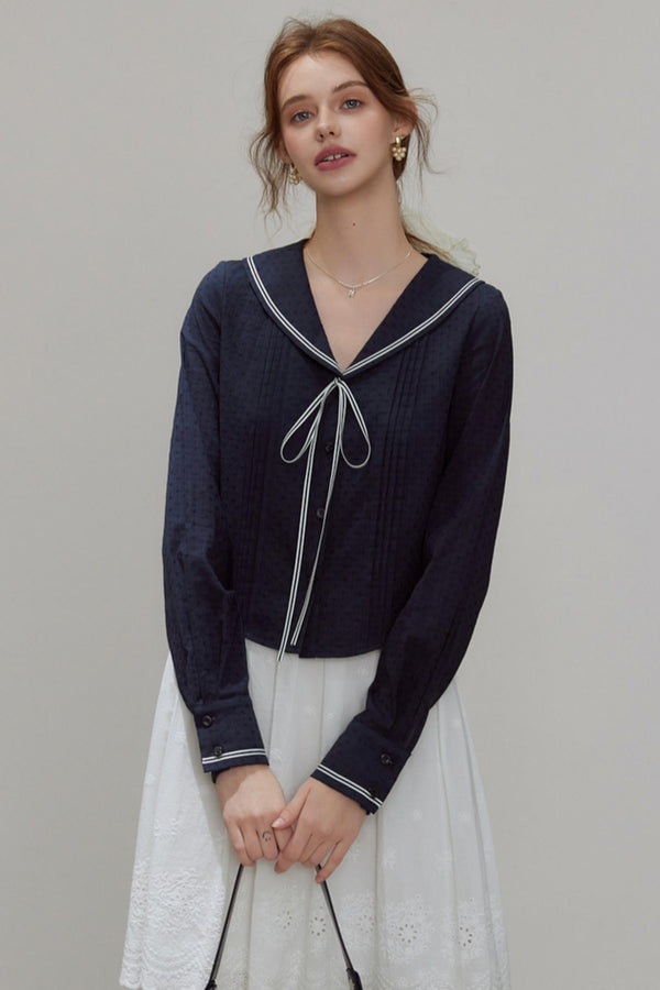 Navy Collar Womens Top