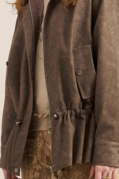 Pleats Waist Solid Color Loose Jacket