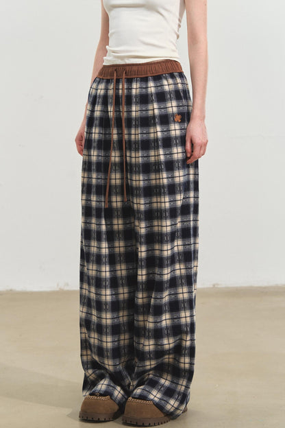 Lazy Check Wide-Leg Pants