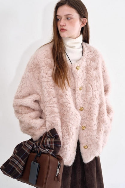 Strawberry Wine Faux Fur Coat