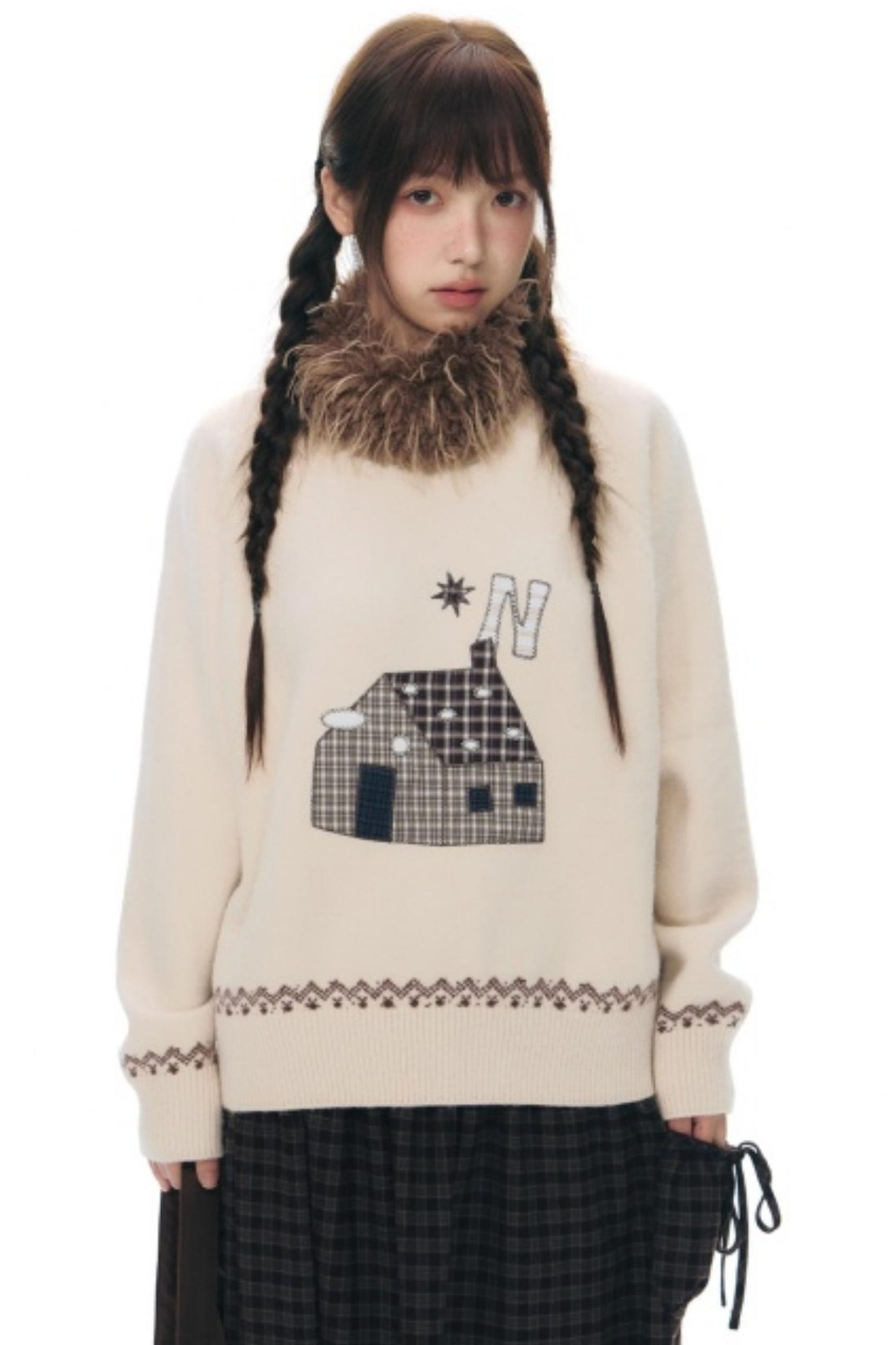 Color Block Embroidery Sweater