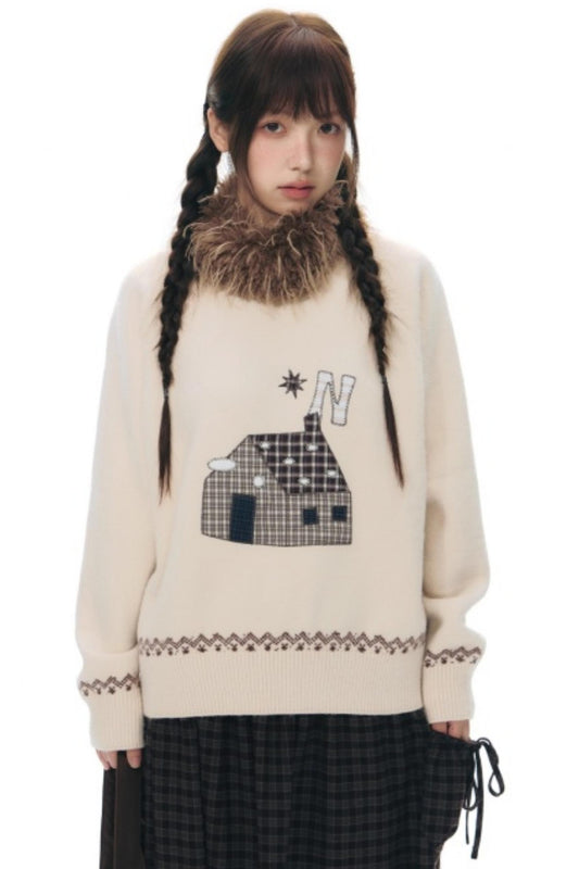 Color Block Embroidery Sweater