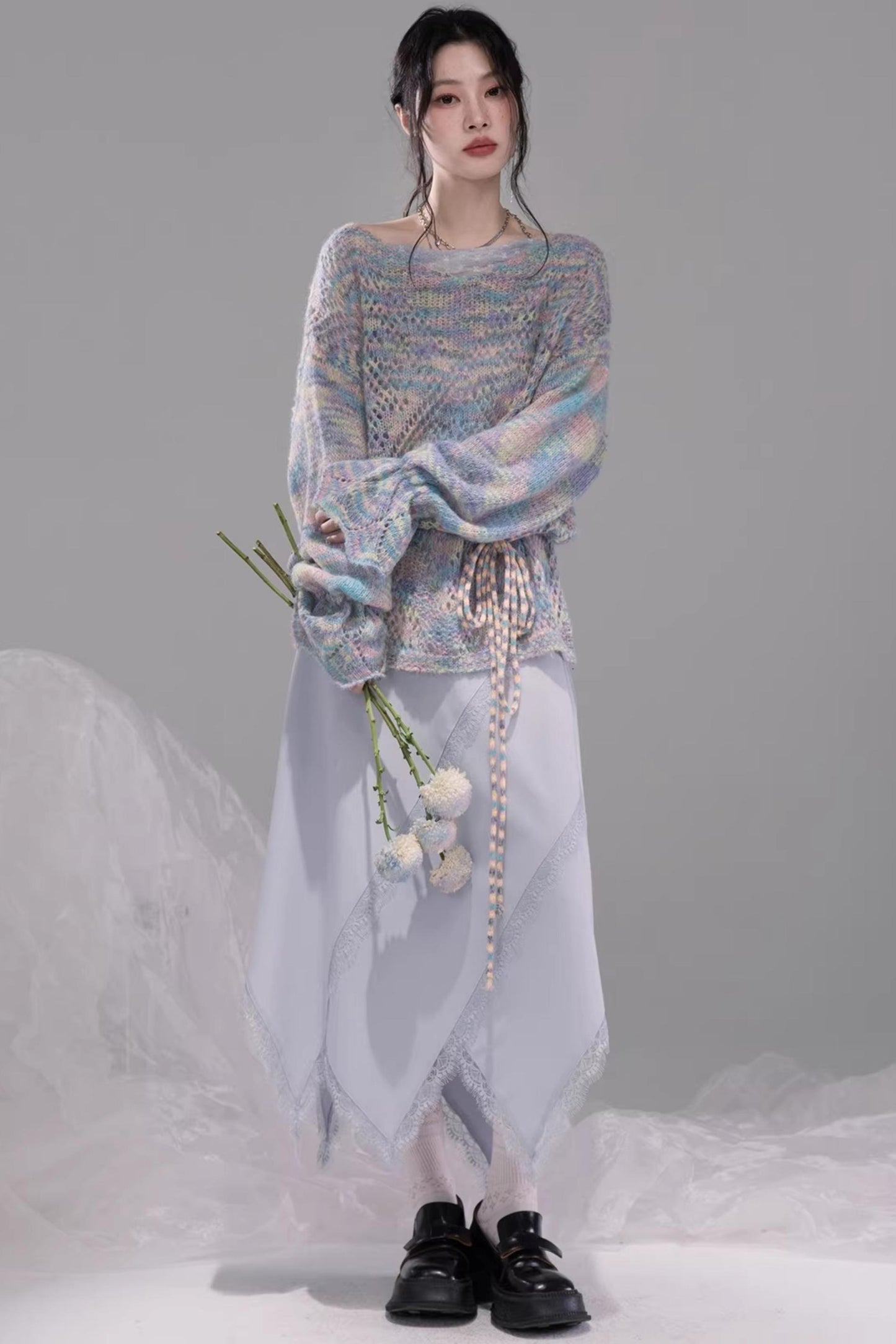 Floral Mist Blue Wool Sweater Set