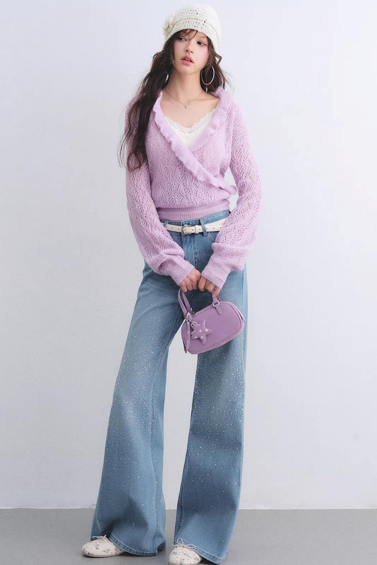 Washed Rhinestone Flared Pants