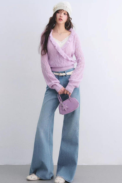 Washed Rhinestone Flared Pants