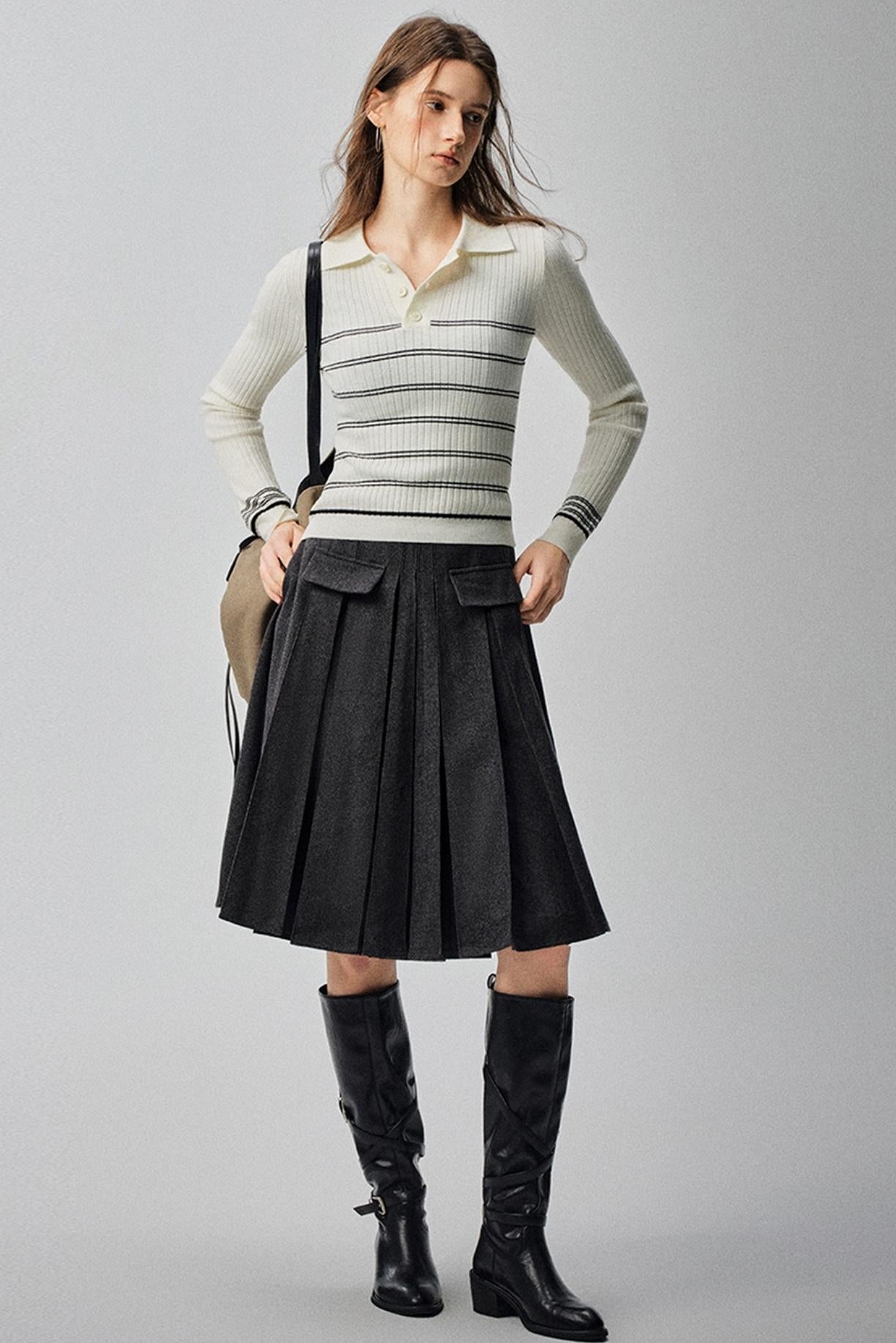 Mountains Valley Gray Wool A-line Skirt
