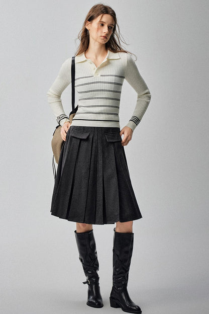 Mountains Valley Gray Wool A-line Skirt