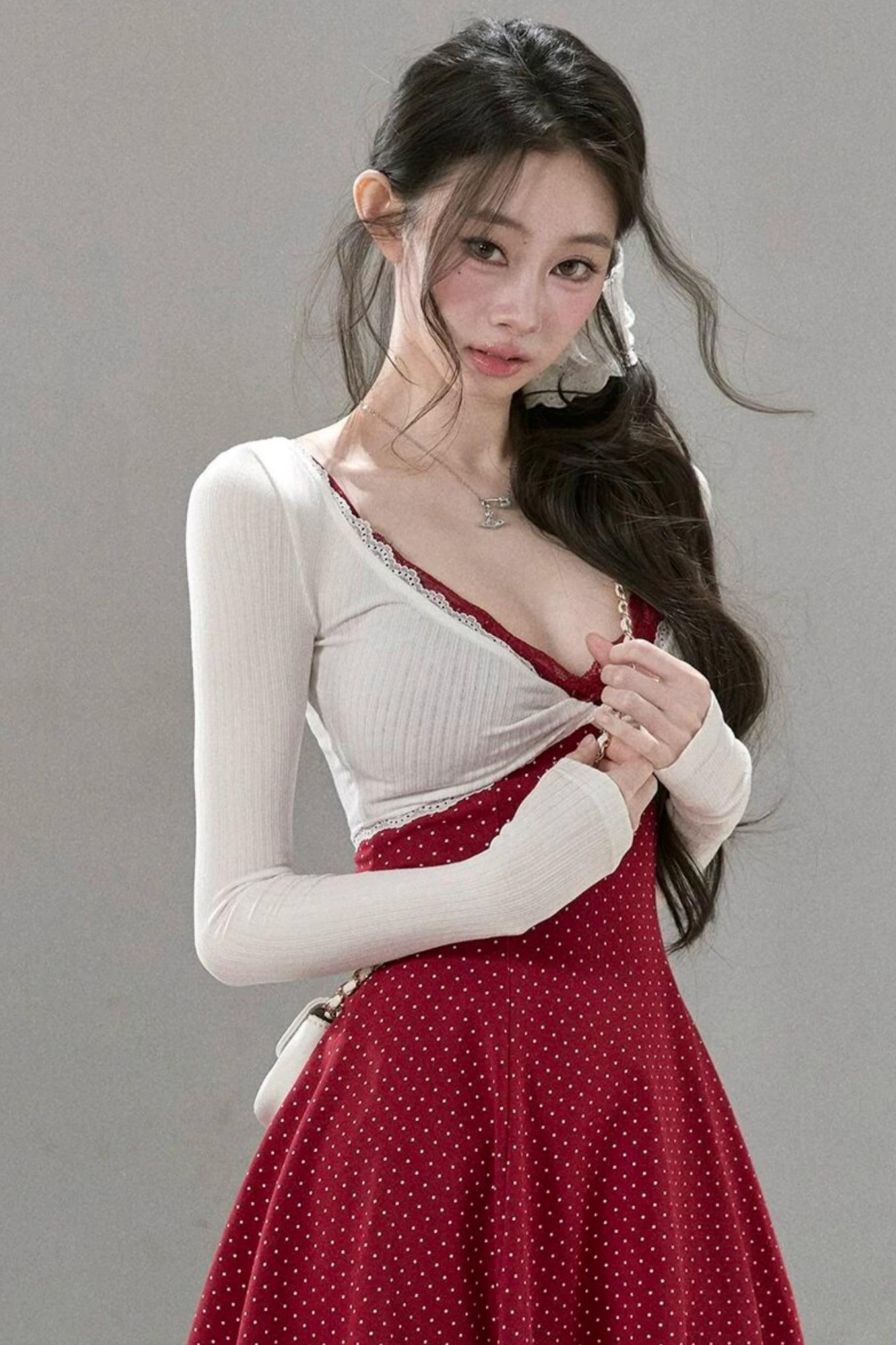 Polka Dot French Lace Blouse Set-Up