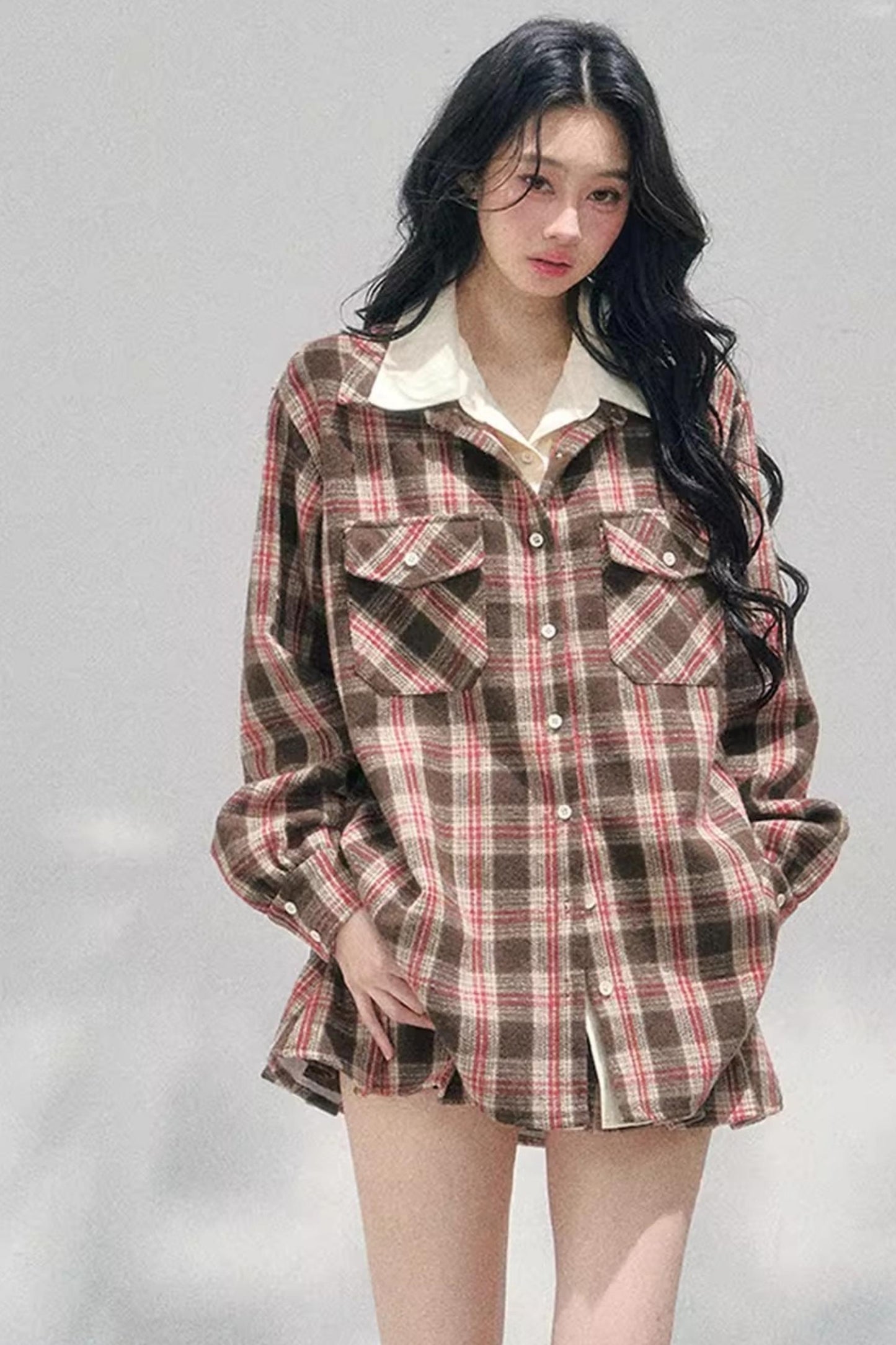 British Cafe Plaid Shirt and Short Skirt Set-Up