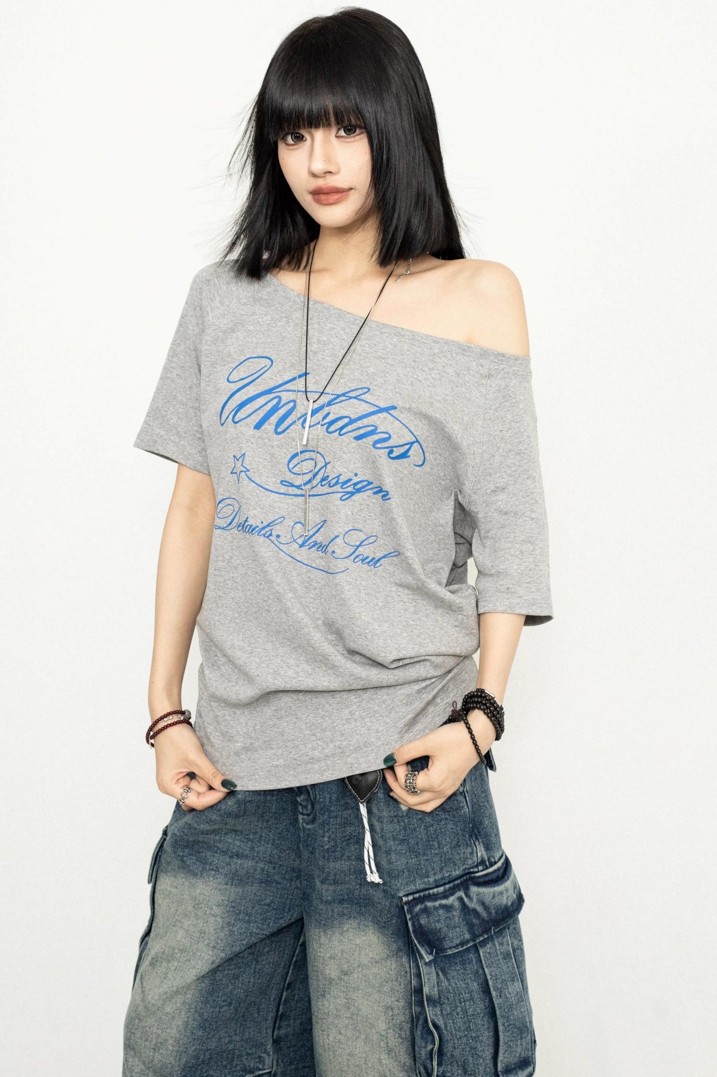 Gray One-Shoulder Top