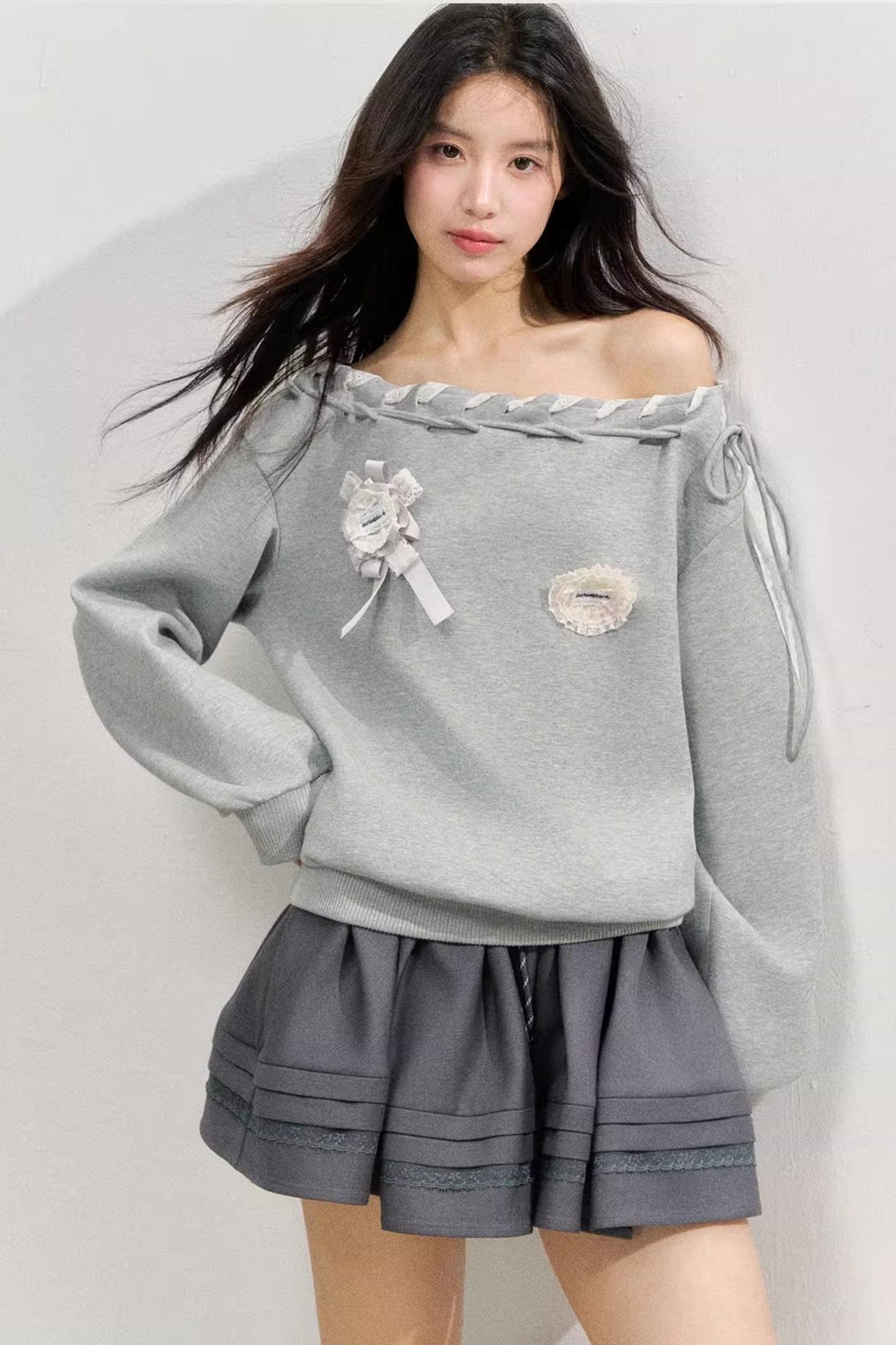 Gray Shoulder Sweatshirt