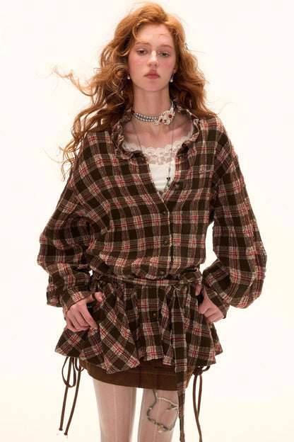 Bow Plaid Shirt Dress