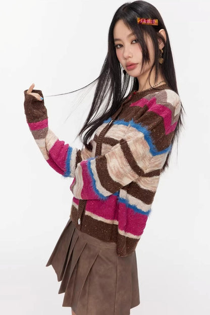 Melard Striped Knit Cardigan Top