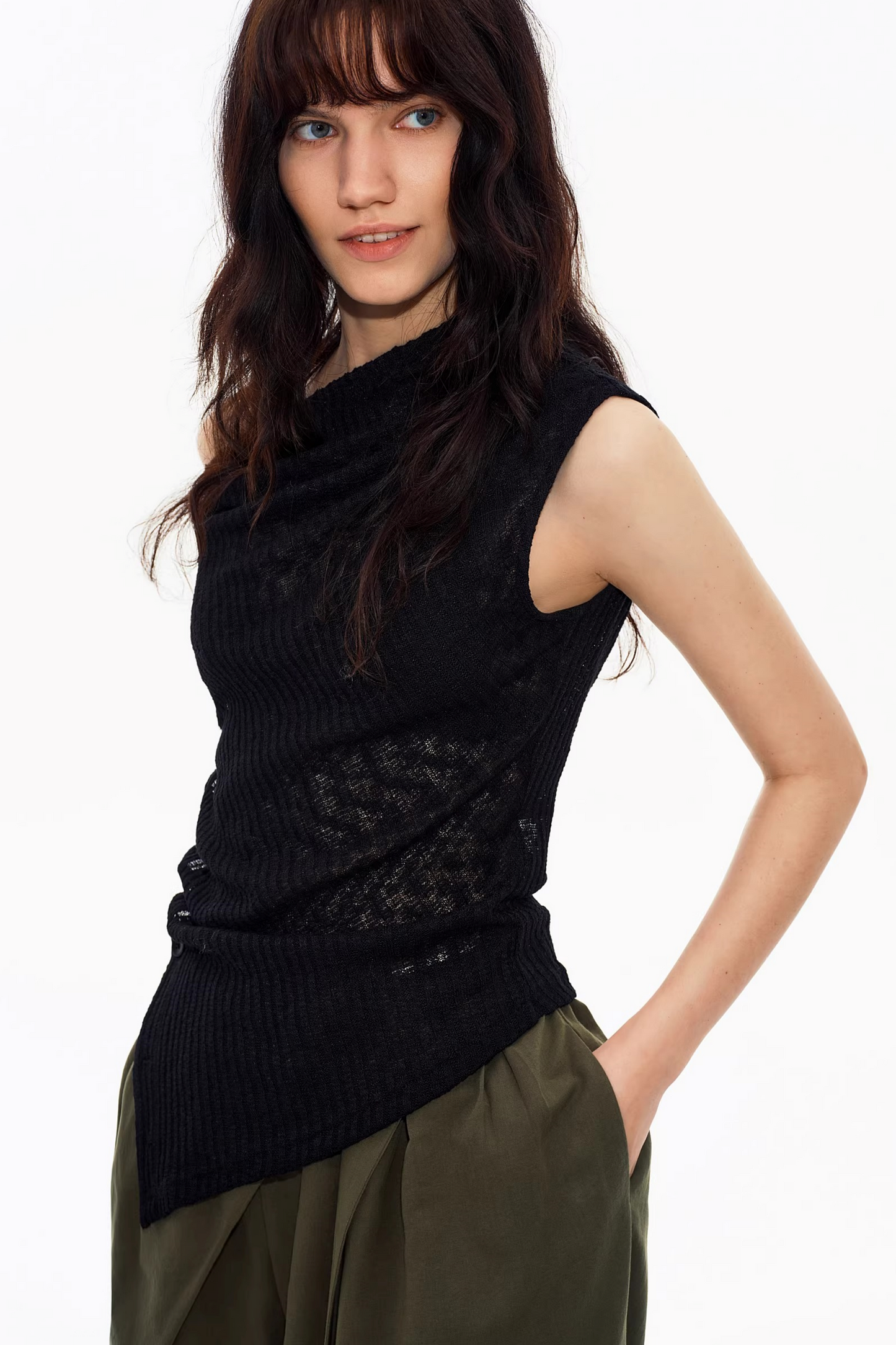 Deconstructed Knit One-Shoulder Vest