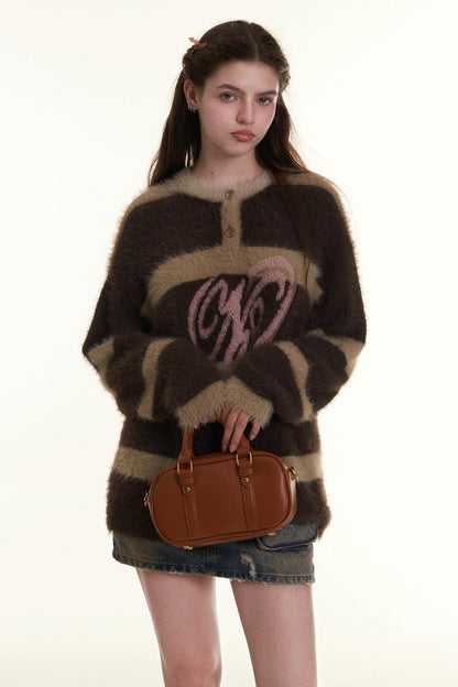 Retro Contrasting Striped Mink Fur Sweater