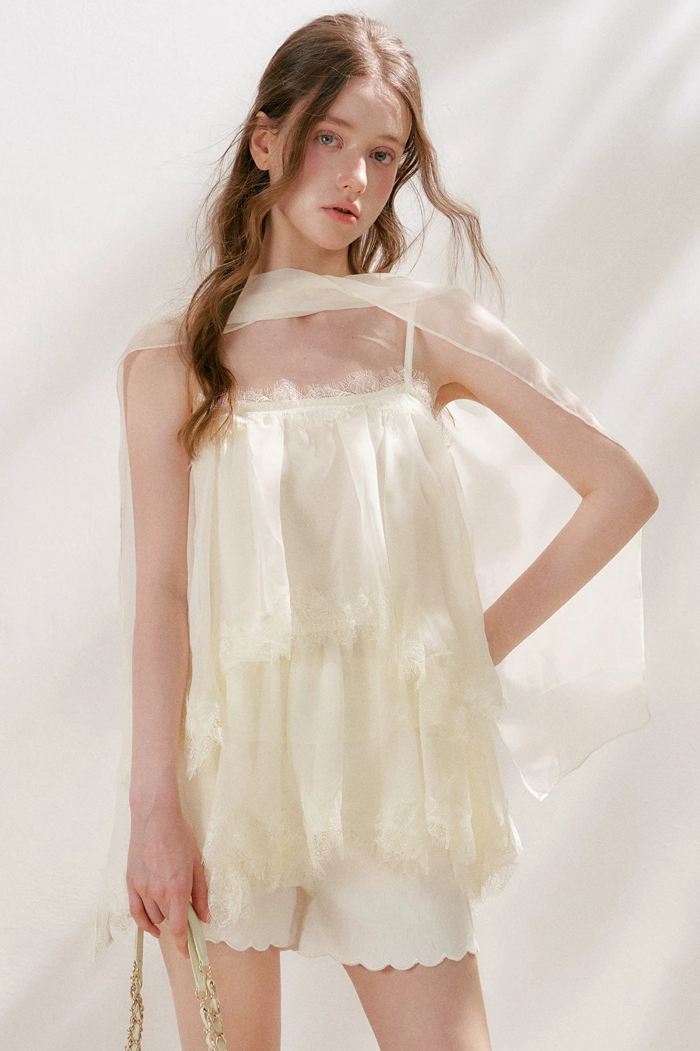 French Lace Mesh A-Line Skirt