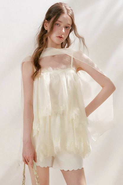French Lace Mesh A-Line Skirt