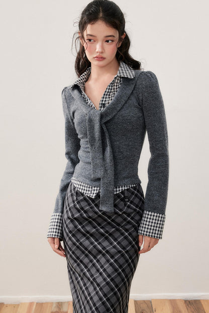 Patchwork Knit Strappy Top